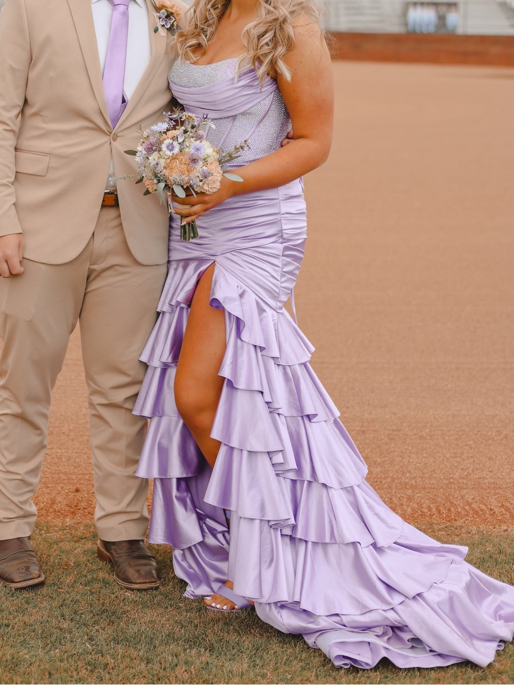 Sherri Hill Size 12 Lavender Ruched Ruffle Prom Gown